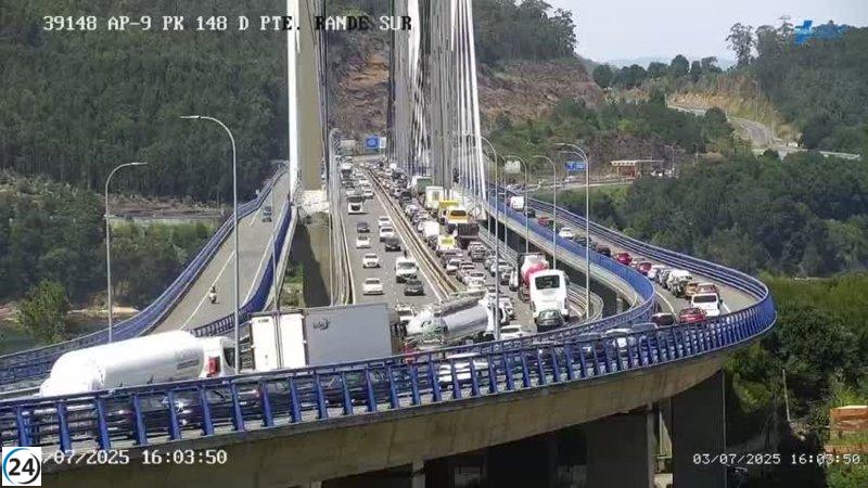 Accidente en el puente de Rande genera congestión en la AP-9 hacia Pontevedra.