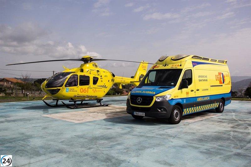 Un herido de bala en una caza en Lugo es evacuado en helicóptero.