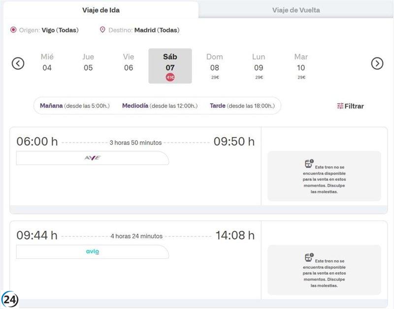 Renfe suspende la venta de billetes a Vigo hasta el inicio de la huelga ferroviaria el lunes.